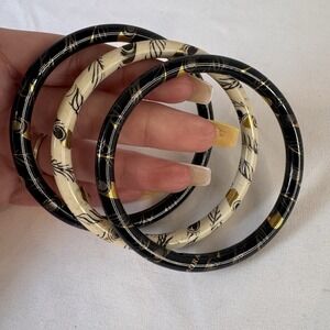 Laurana‎ Bangle Bracelets Peacock Feather Design Vintage Made In Italy Lot Of 3